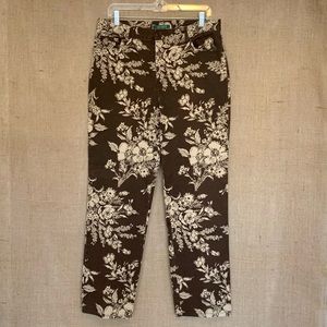 LAUREN RALPH LAUREN Brown Jean Pants w/ Cream Floral Toile 12